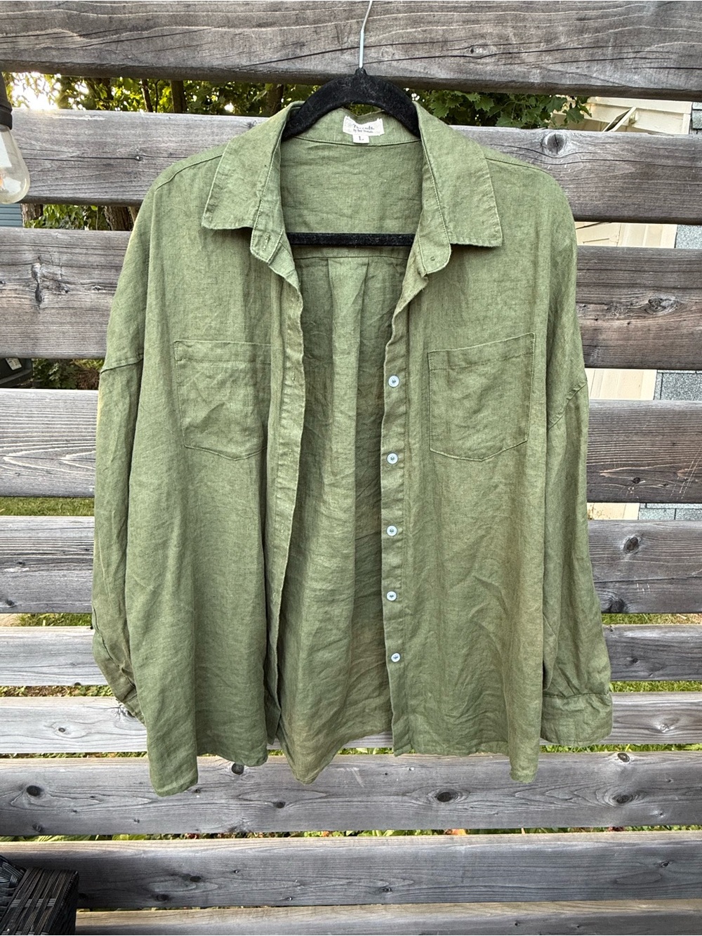 Women’s Olive Green Linen-Blend Button-Up Shirt Jacket